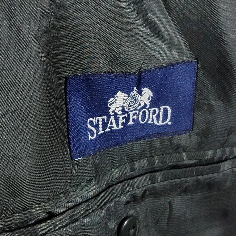 Stafford Men's Sport Coat‎ Blazer Two Button Charcoal Gray Poly Wool Size 46L